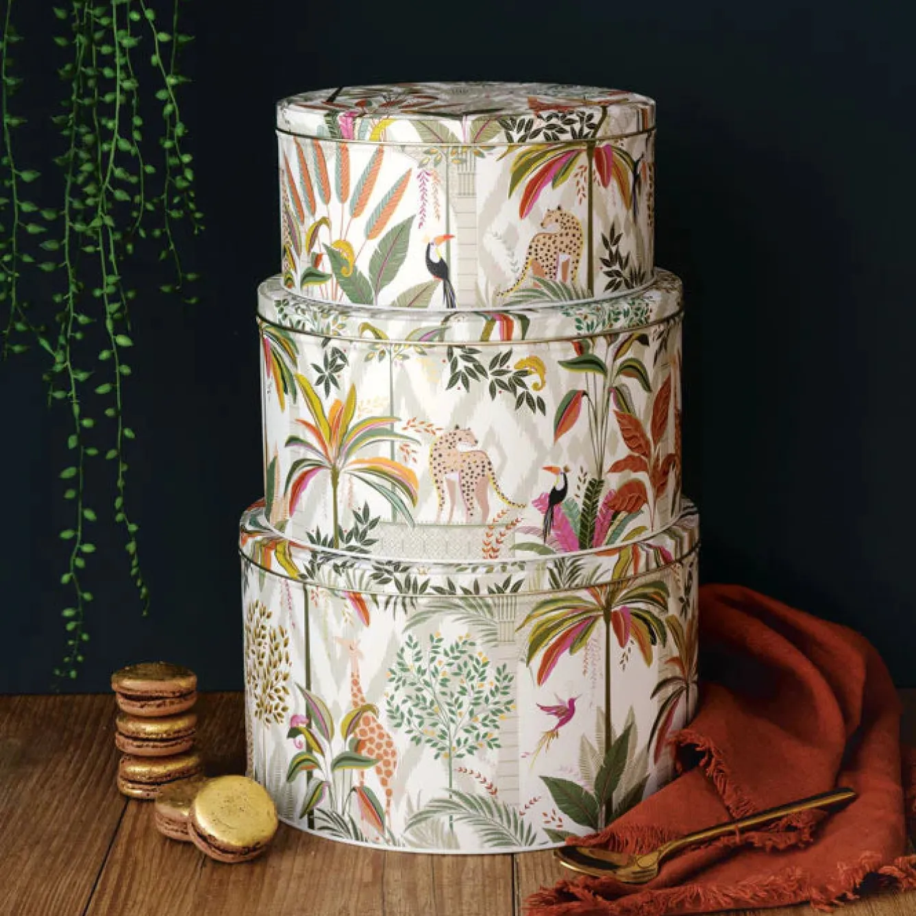 Sara Miller London Palm Garden Set of 3 Round Cake Tins- Storage Caddies|Storage