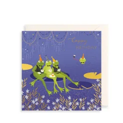 The Art File Party Frogs Greeting Card by Sara Miller- Greeting Cards