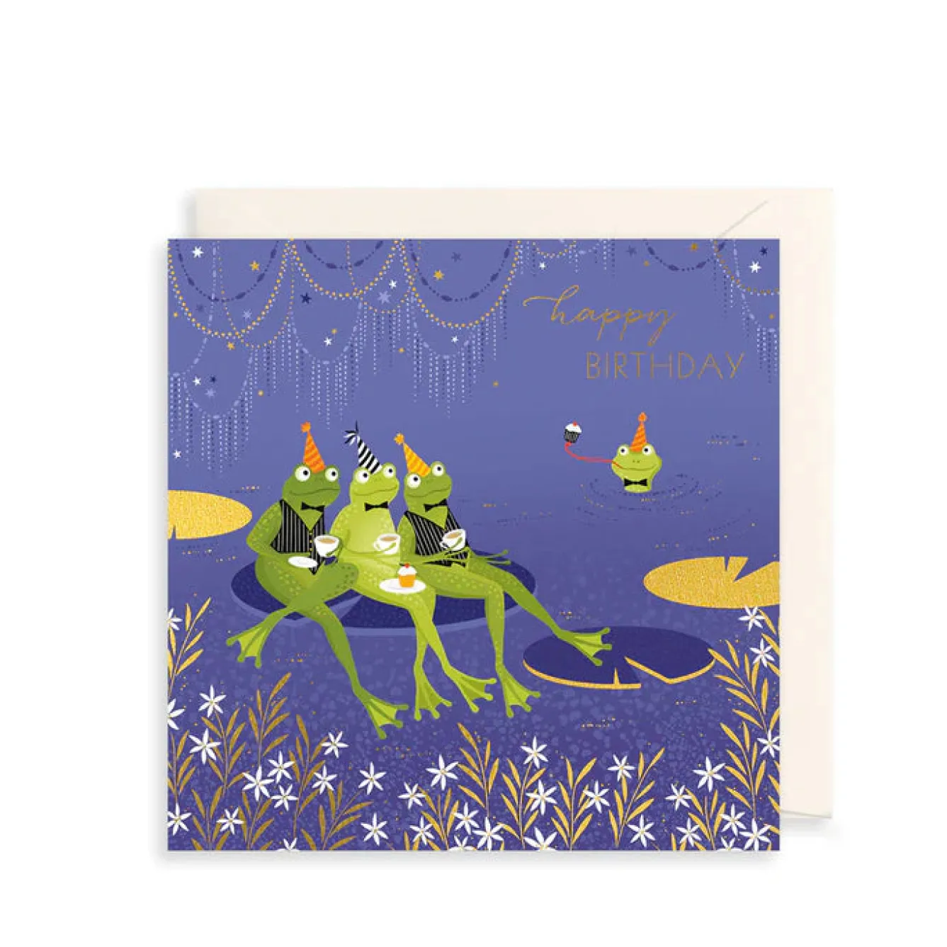 The Art File Party Frogs Greeting Card by Sara Miller- Greeting Cards