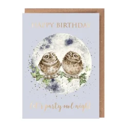 Wrendale Designs 'Party Owl-Night' Birthday Greetings Card- Greeting Cards