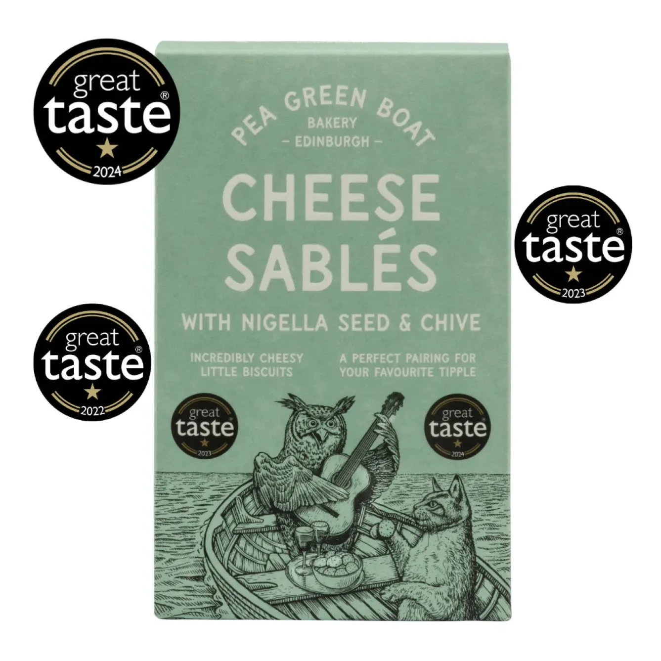 Shortbread House of Edinburgh Pea Green Boat Bakery Cheese Sablés with Nigella Seed & Chive- Snacks & Crackers
