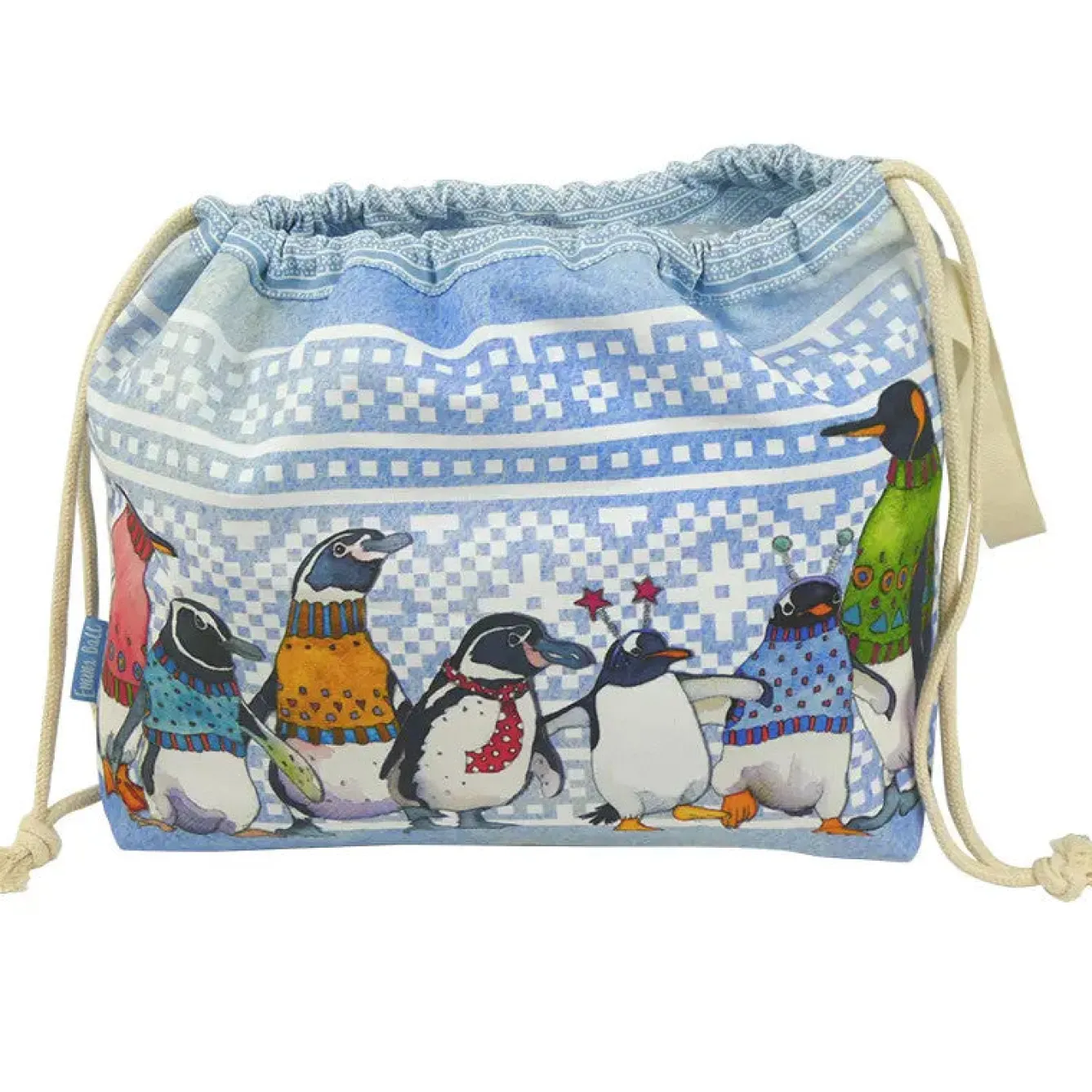 Emma Ball Penguins in Pullovers Drawstring Cotton Bag- Crafts|Bags