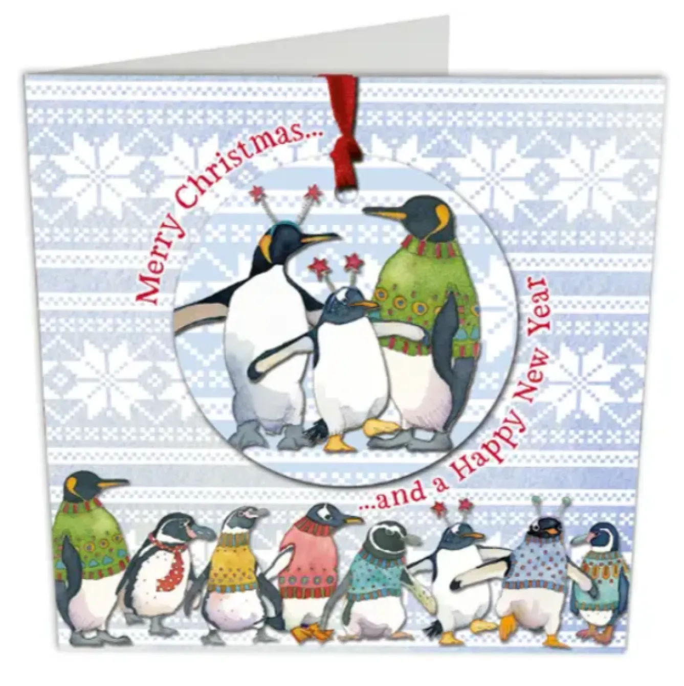 Emma Ball Penguins in Pullovers Melamine Bauble Card- Christmas Decorations|Christmas Cards