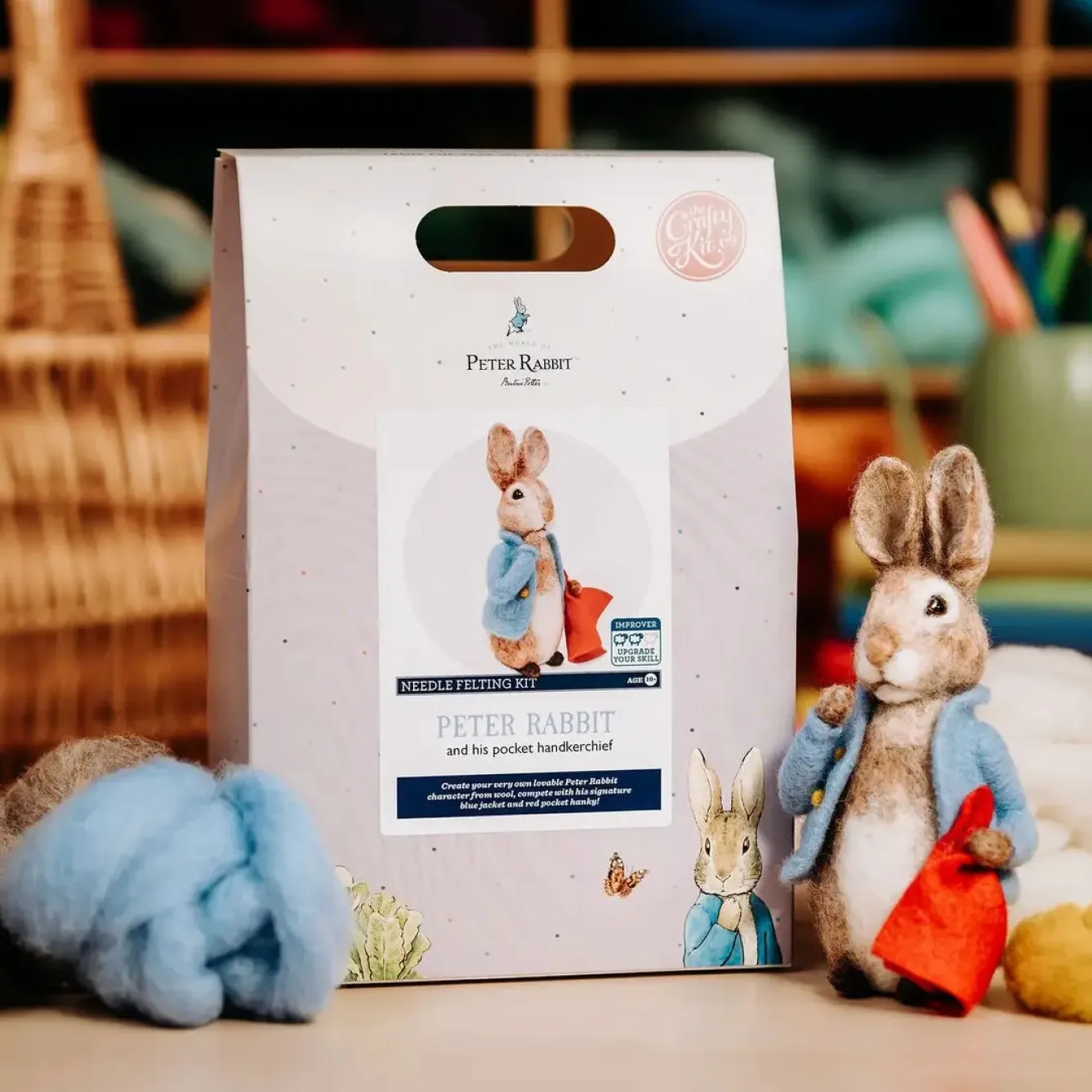 The Crafty Kit Co. Peter Rabbit and his Pocket Handkerchief Needle Felting Craft Kit- Easter|Crafts