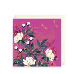 The Art File Pink, Floral & Dragonflies Greeting Card by Sara Miller- Greeting Cards