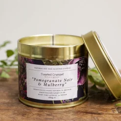 Toasted Crumpet Pomegranate Noir & Mulberry Candle in a Matt Gold Tin- Home Fragrance