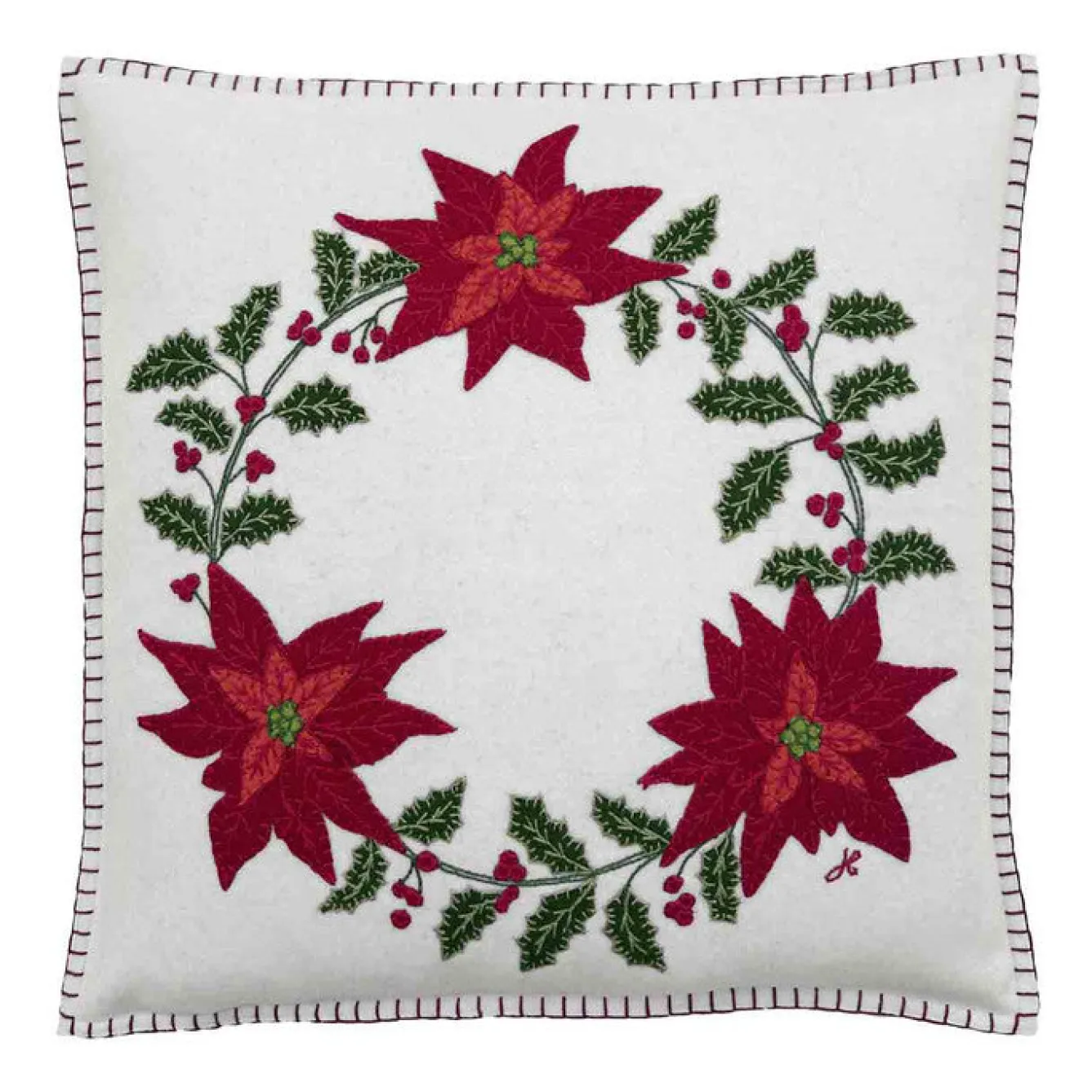 Jan Constantine Ponsettia Wreath Pillow- Seasonal Decor|Pillows & Throws