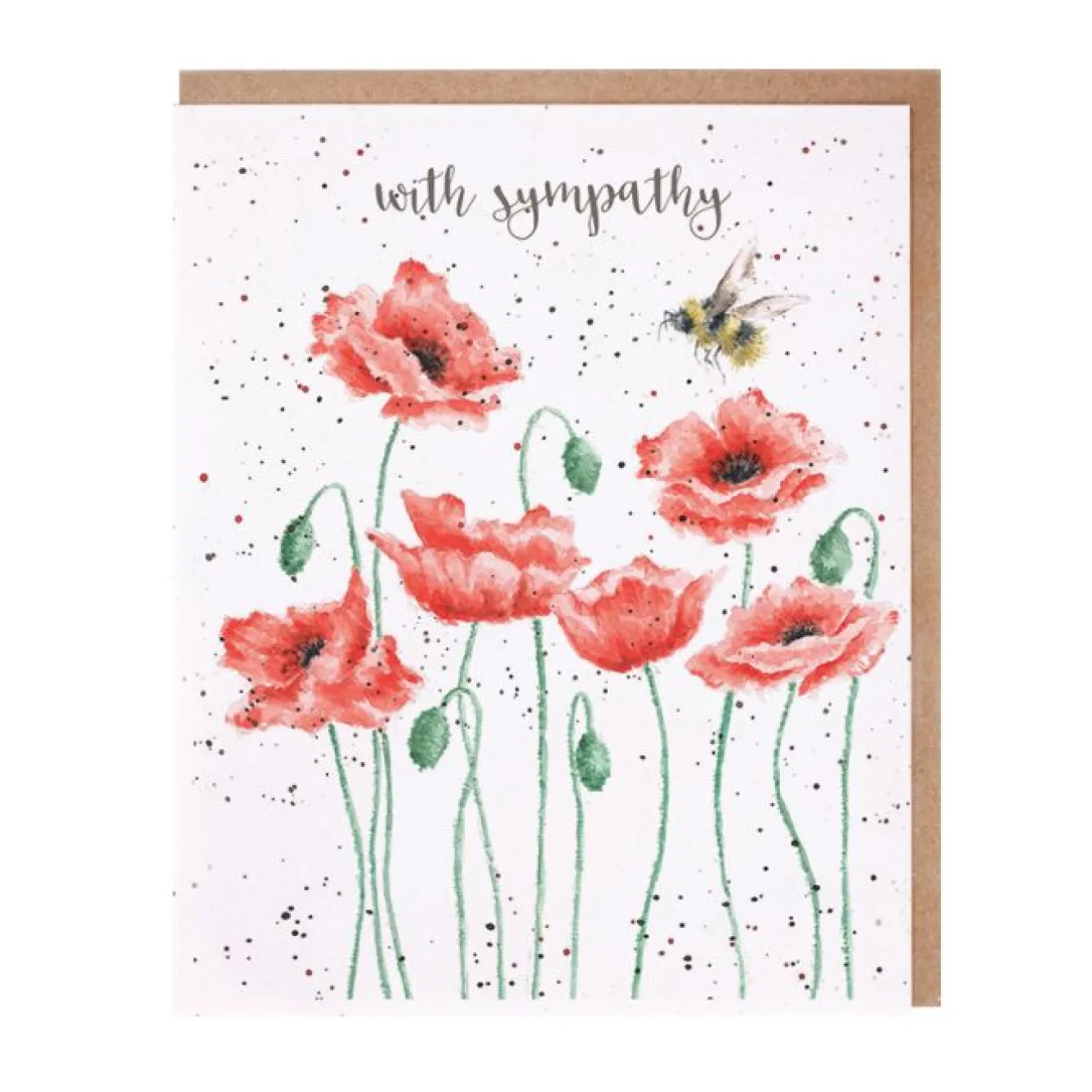 Wrendale Designs 'Poppies and Bee' Sympathy Greetings Card- Greeting Cards