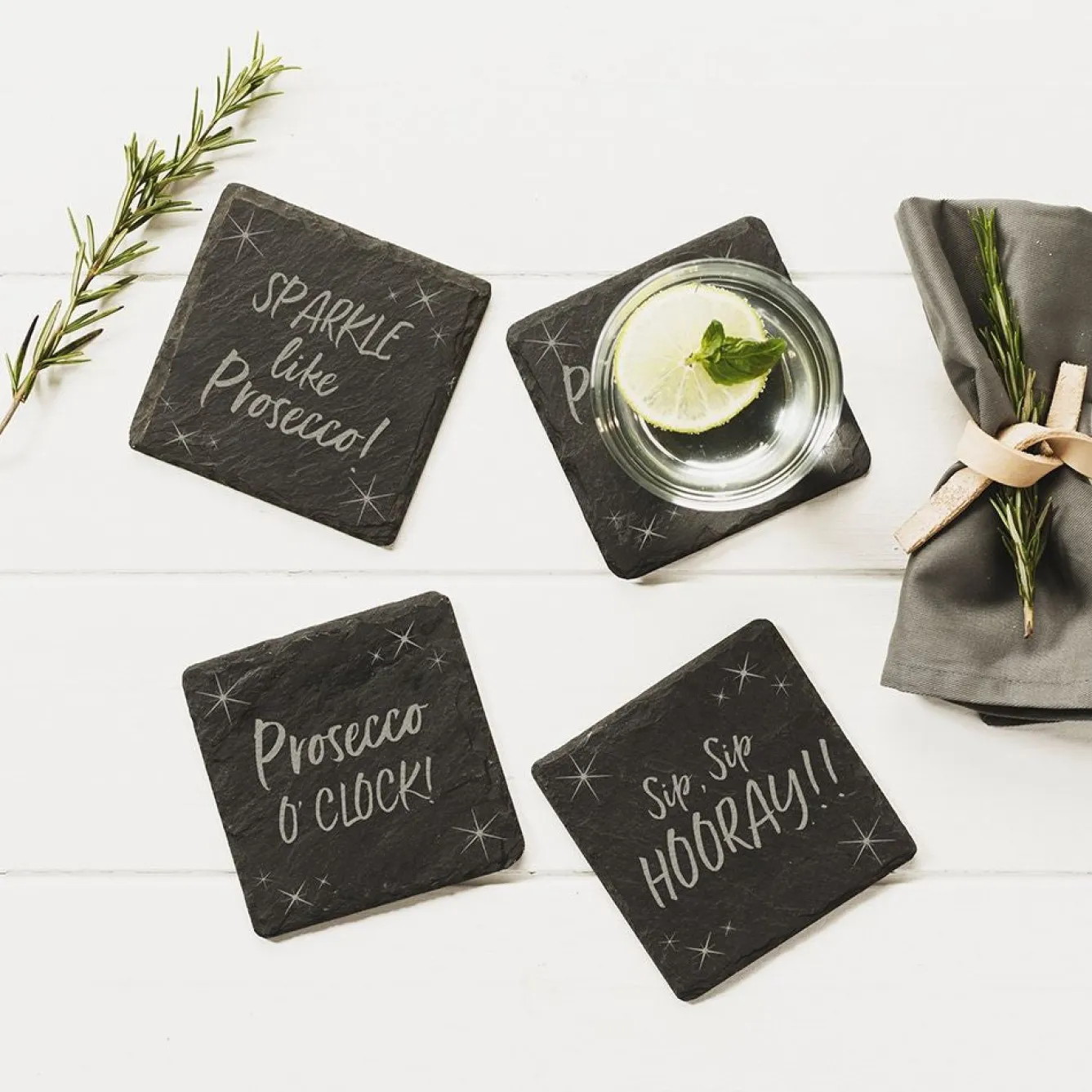 Selbrae Prosecco Slate Coasters- Set of 4- Tea|Coasters