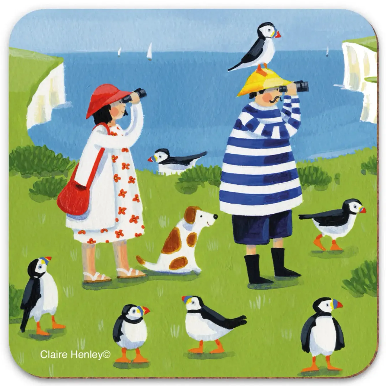 Emma Ball Puffin Watching Coaster- Tea|Coasters