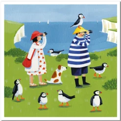 Emma Ball Puffin Watching Greetings Card- Greeting Cards