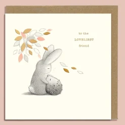 Ginger Betty Rabbit & Hedgehog Hugs Greeting Card- Greeting Cards