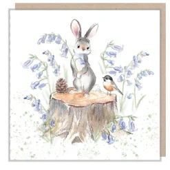 Paper Shed Design Rabbit on Tree Stump with Bluebells Greetings Card- Greeting Cards