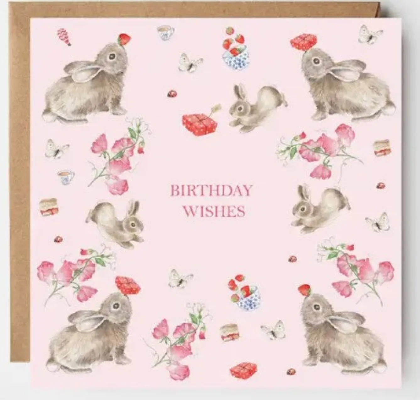 West Country Designs Rabbits Pink Picnic Birthday Card- Greeting Cards