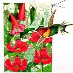 Madame Treacle Red Tiger Lily Humming Bird Hanging Fandangle Card- Greeting Cards