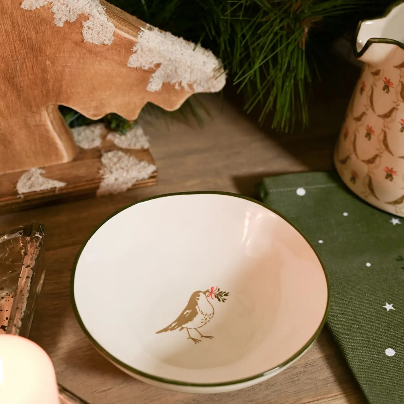 Sophie Allport Robins Stoneware Nibbles Bowl- Christmas|Bowls & Dishes