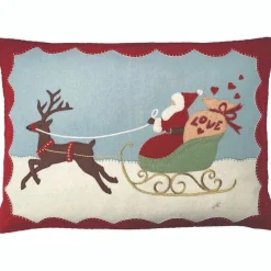 Jan Constantine Santa and Rudolph Pillow- Seasonal Decor|Pillows & Throws