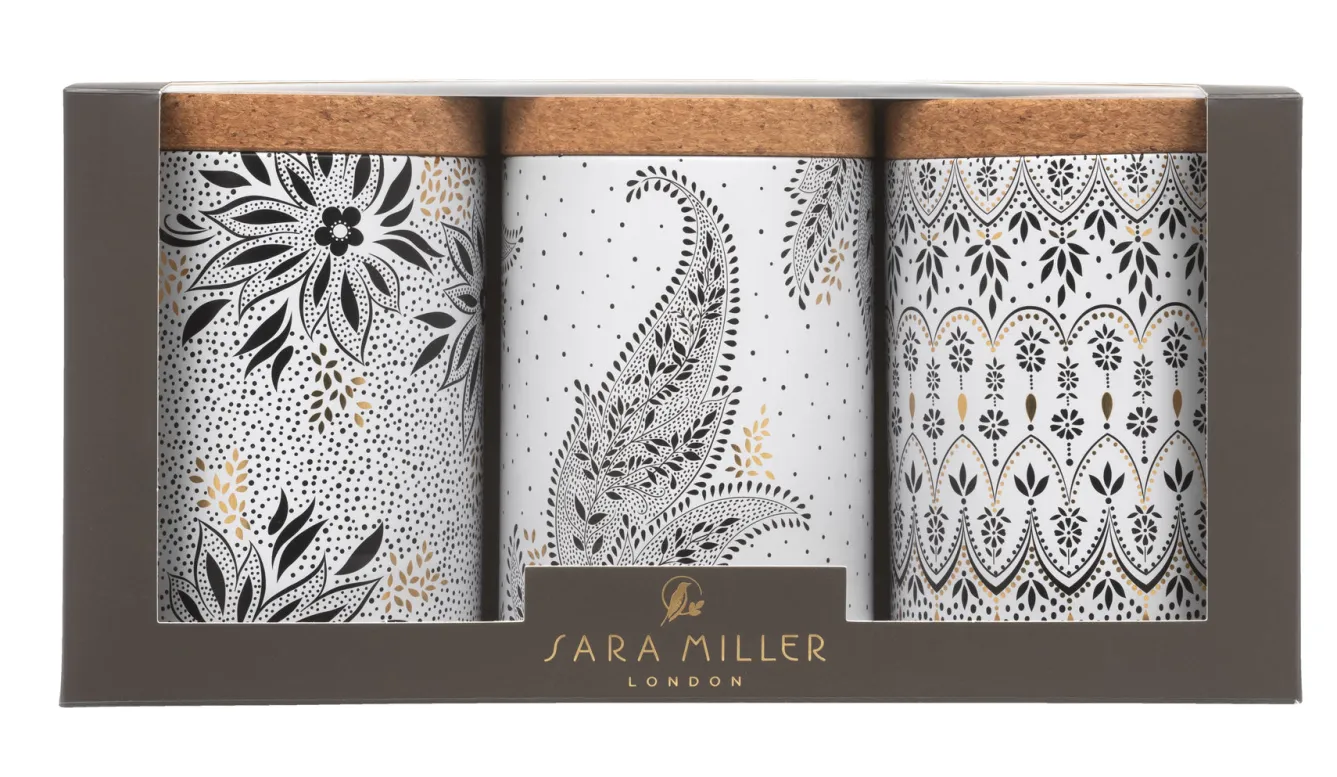 Sara Miller London Sara Miller Artisanne Noir Set of 3 Round Caddies- Storage Caddies|Storage