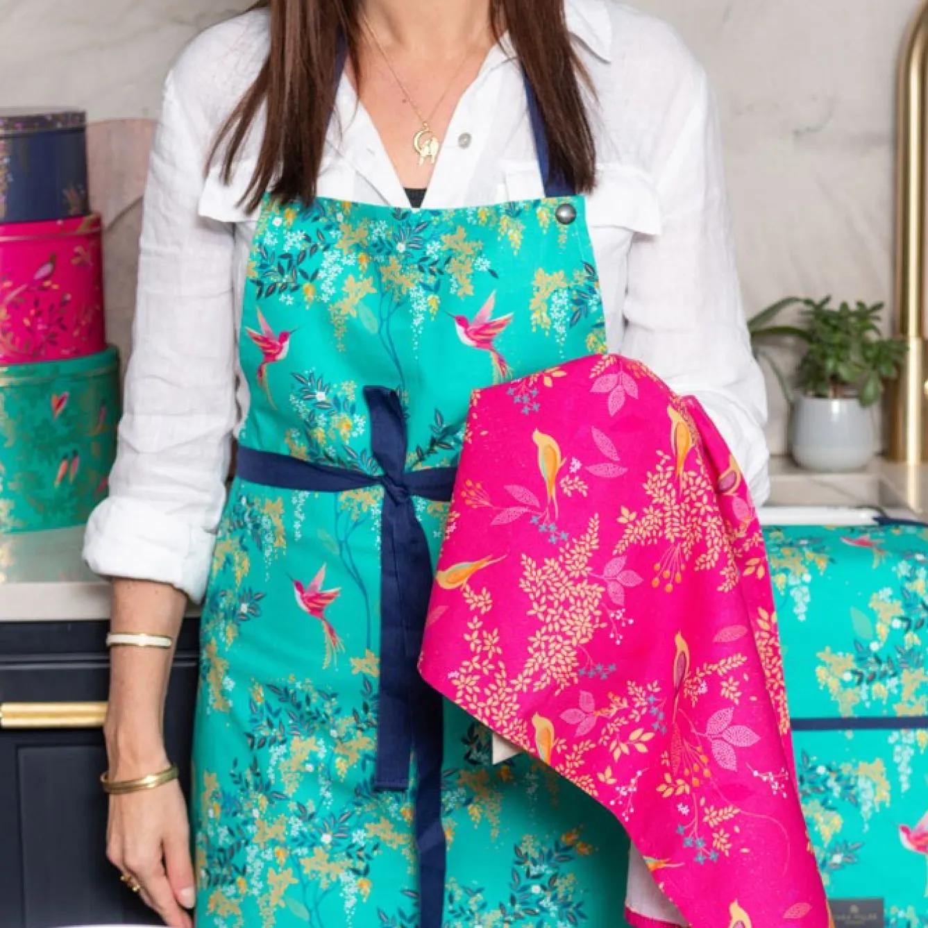 Sara Miller London Sara Miller Chelsea Green Birds Apron- Aprons