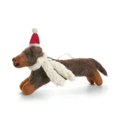 Amica Felt Sausage Dog with Hat & Scarf Felt Decoration- Christmas Decorations|Christmas