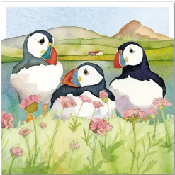 Emma Ball Sea Thrift Puffins Greetings Card- Greeting Cards