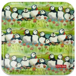 Emma Ball Sea Thrift Puffins Melamine Square Tray- Tea|Trays