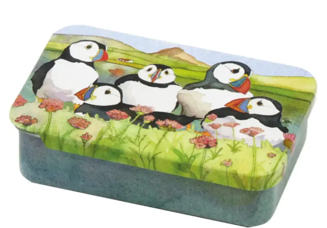 Emma Ball Sea Thrift Puffins Mini Slider Tin- Storage