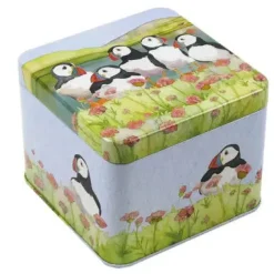 Emma Ball Sea Thrift Puffins Small Square Tin- Seaside|Storage