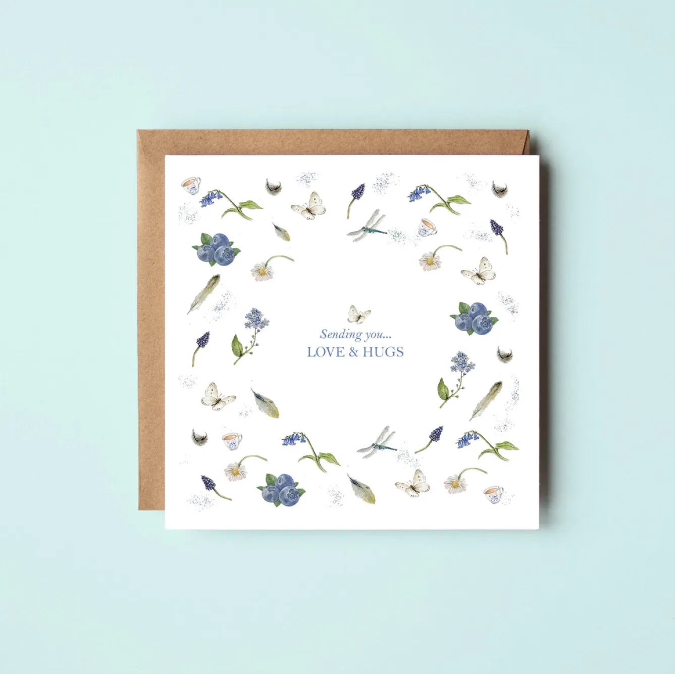 West Country Designs 'Sending you Love & Hugs' Butterflies and Blueberries Greetings Card- Valentine's Day|Greeting Cards