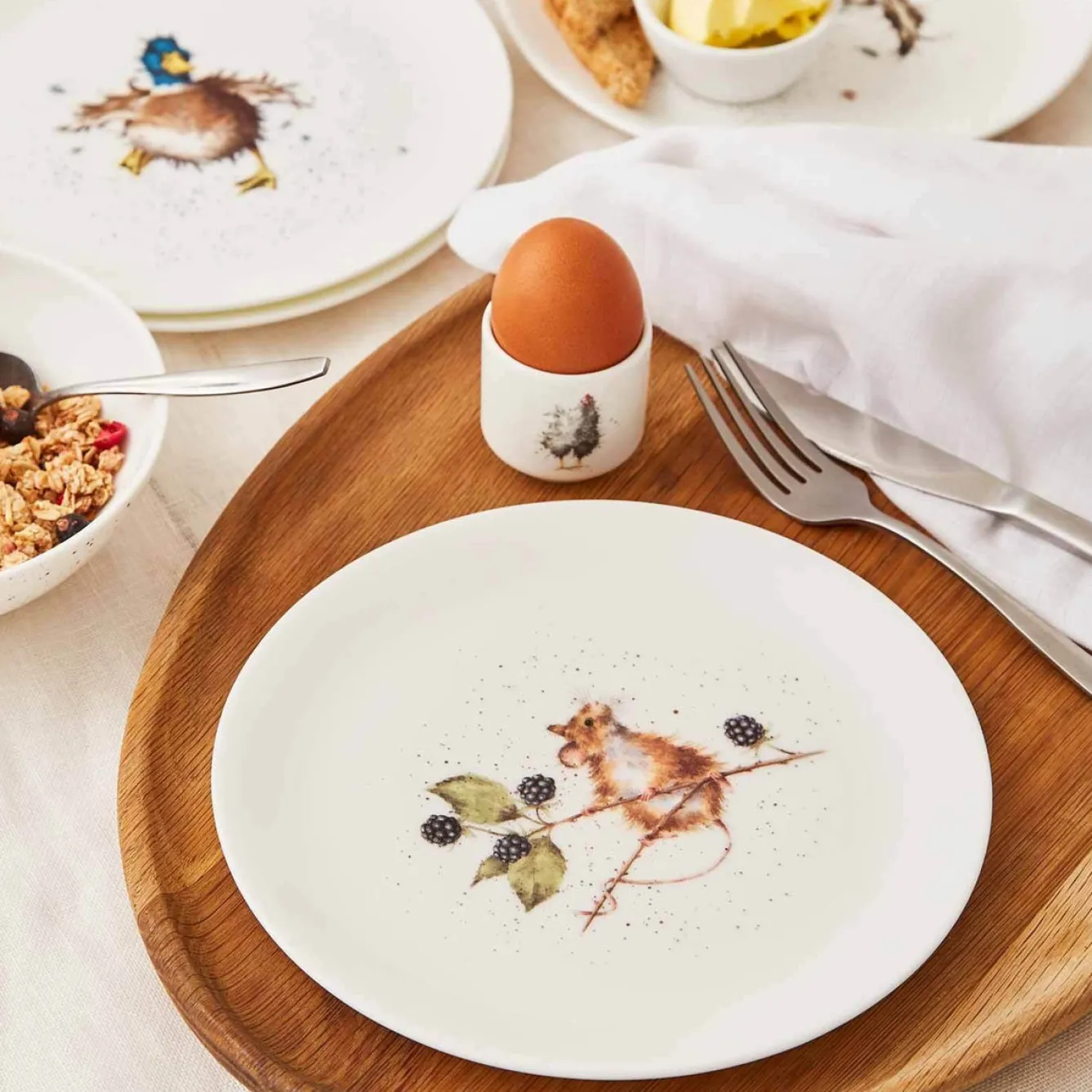 Wrendale Designs Set of Four 8 Inch Coupe Plates (Hare, Duck, Mouse, Squirrel)- Plates