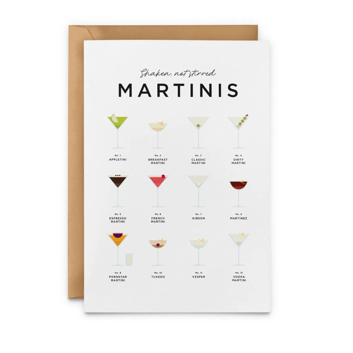 Everlong Print Co. Shaken, Not Stirred Martinis Card- Greeting Cards