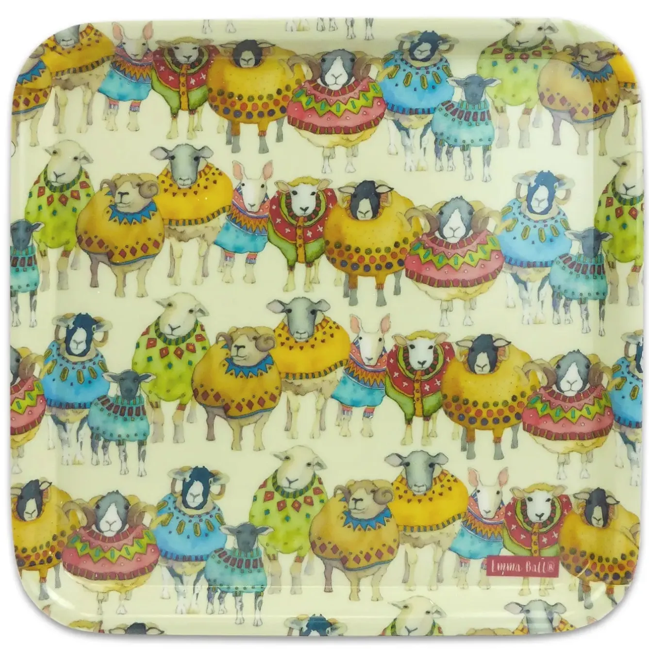 Emma Ball Sheep in Sweaters Melamine Square Tray- Tea|Trays