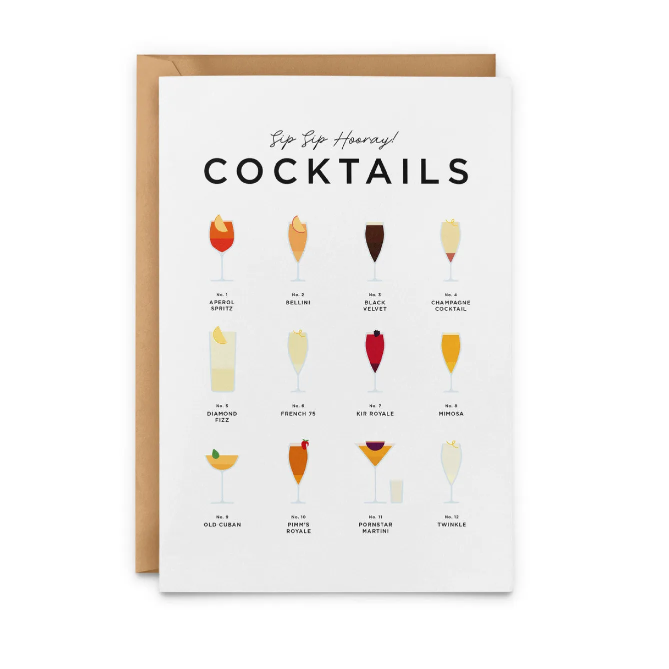 Everlong Print Co. Sip Sip Hooray! Cocktails Card- Greeting Cards