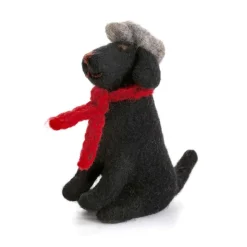 Amica Felt Sitting Black Labrador with Flat Cap & Scarf- Christmas Decorations|Christmas