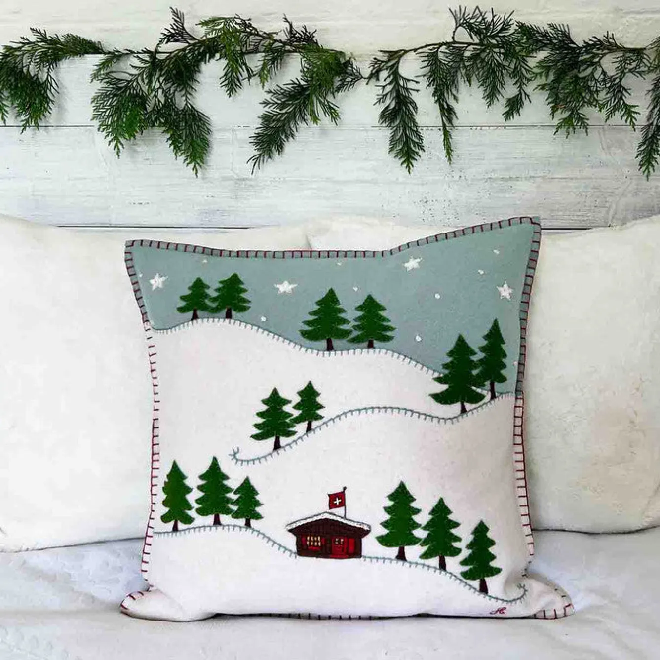 Jan Constantine Ski Cabin Pillow - Duck Egg Blue- Seasonal Decor|Pillows & Throws