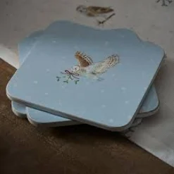 Sophie Allport Snowy Owls Coasters- Set of 4- Christmas|Coasters