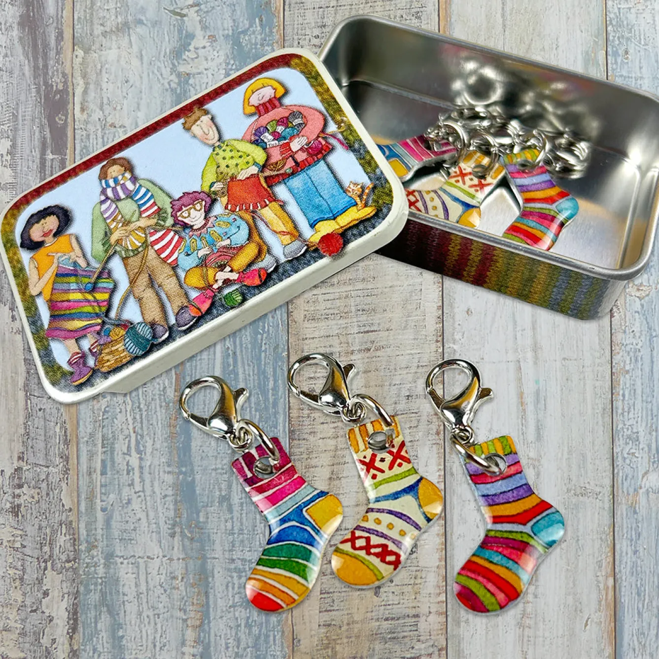 Emma Ball Socks Set of 6 Crochet Markers in a Pocket Tin- Crafts
