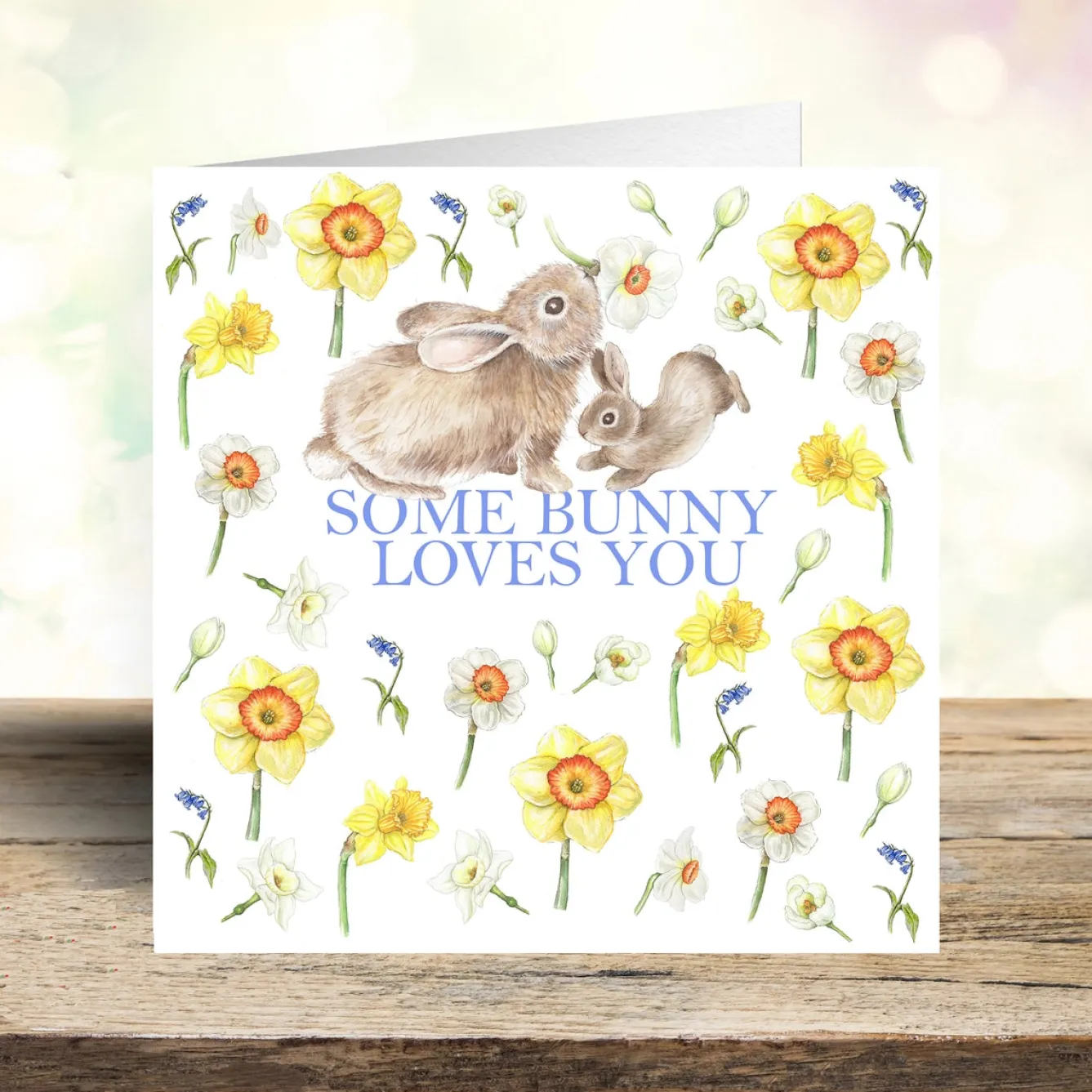 West Country Designs 'Somebunny Loves You' Rabbits and Daffodils Greetings Card- Greeting Cards