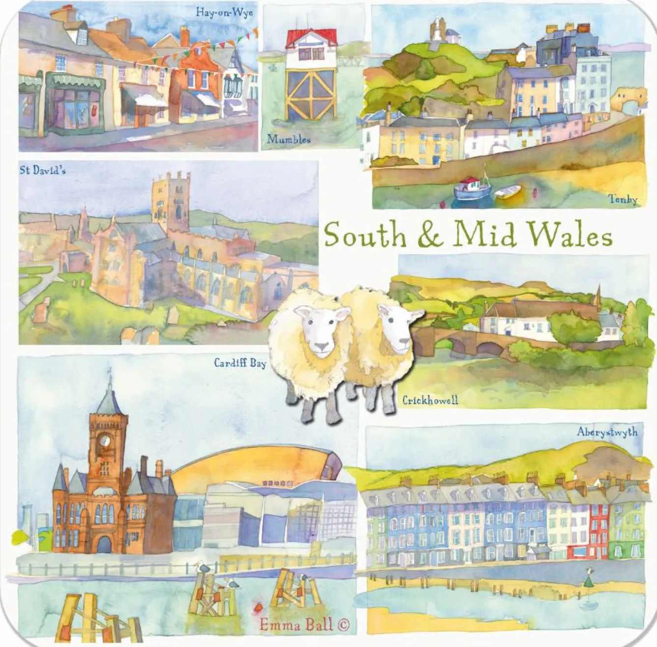 Emma Ball South & Mid Wales Coaster- Tea|Coasters