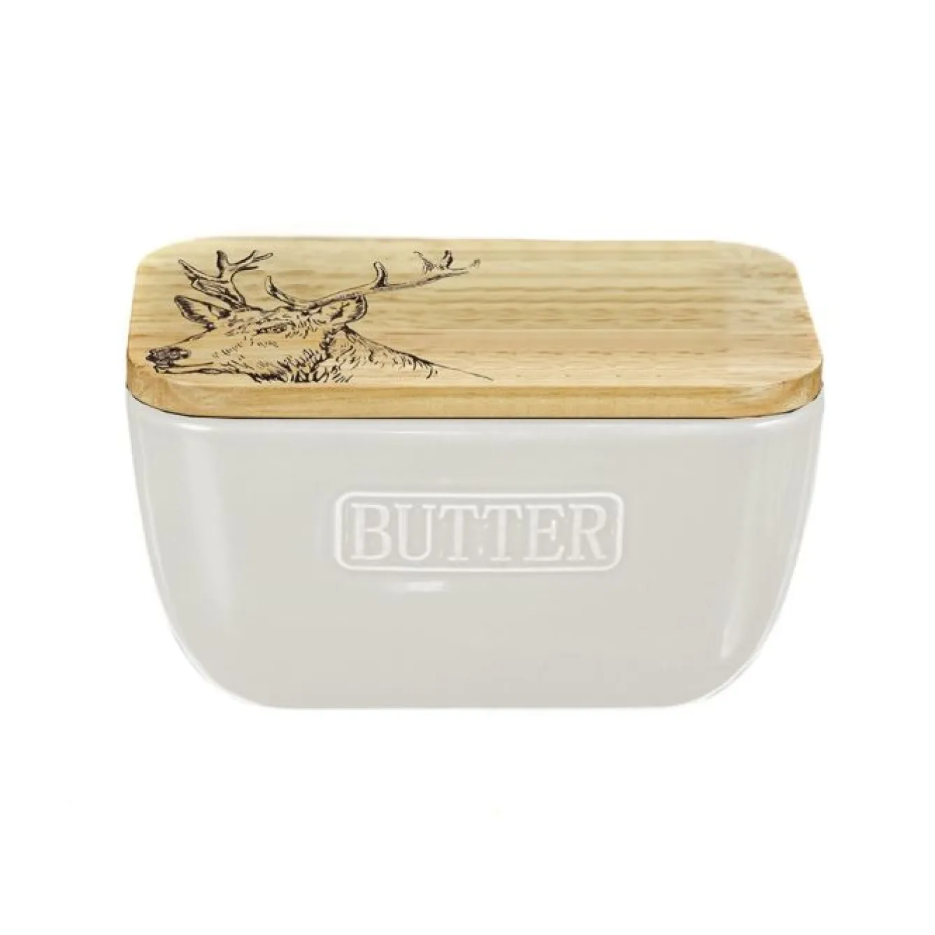 Selbrae Stag Ceramic White Butter Dish- Butter Dishes