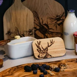 Selbrae Stag Ceramic White Butter Dish- Butter Dishes