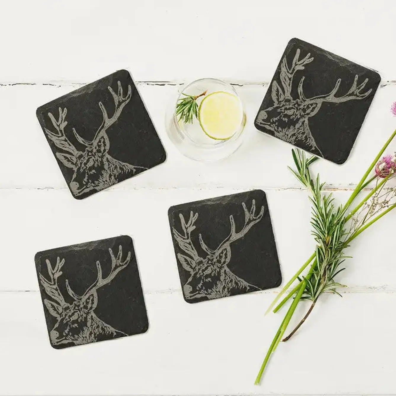 Selbrae Stag - Set of 4 Slate Coasters- Father's Day|Tea