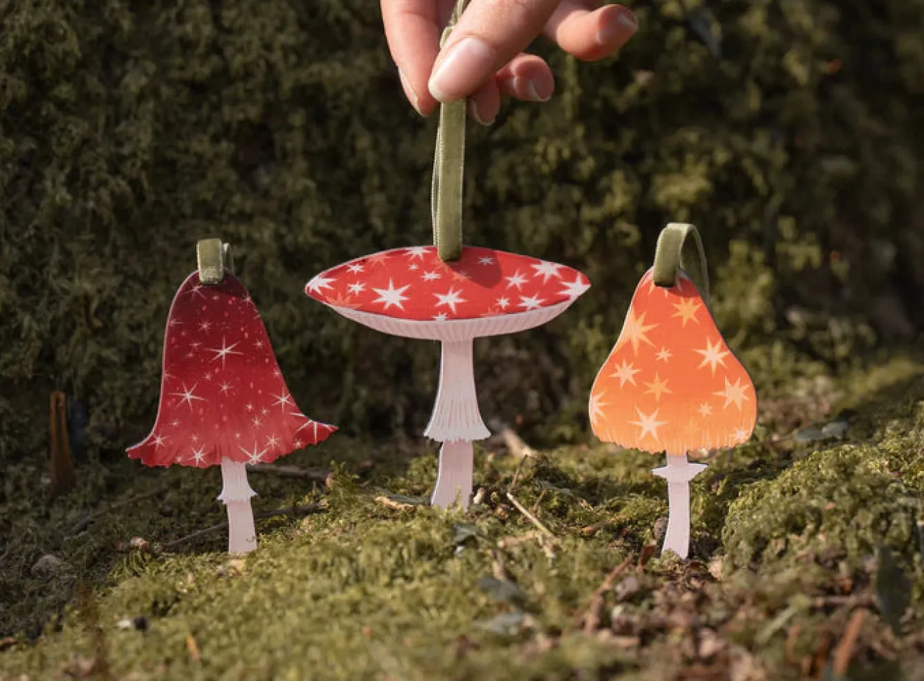 Dapple & Dot Starry Mushroom Wooden Decorations- Christmas