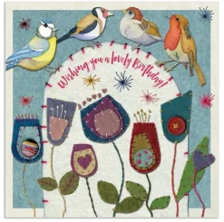 Emma Ball Stitched Birdies Lovely Birthday Greetings Card- Greeting Cards
