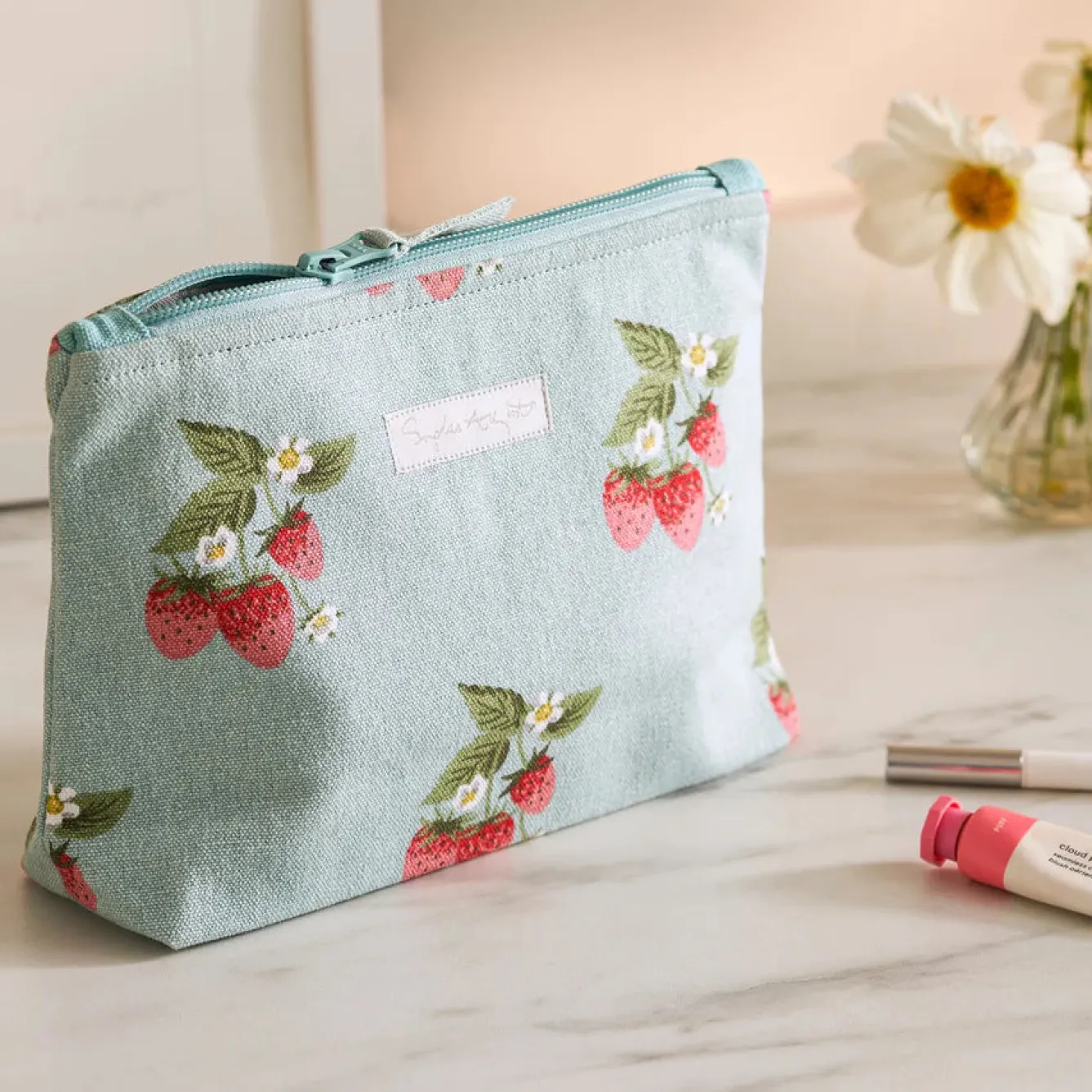 Sophie Allport Strawberries Blue Makeup Bag- Bags