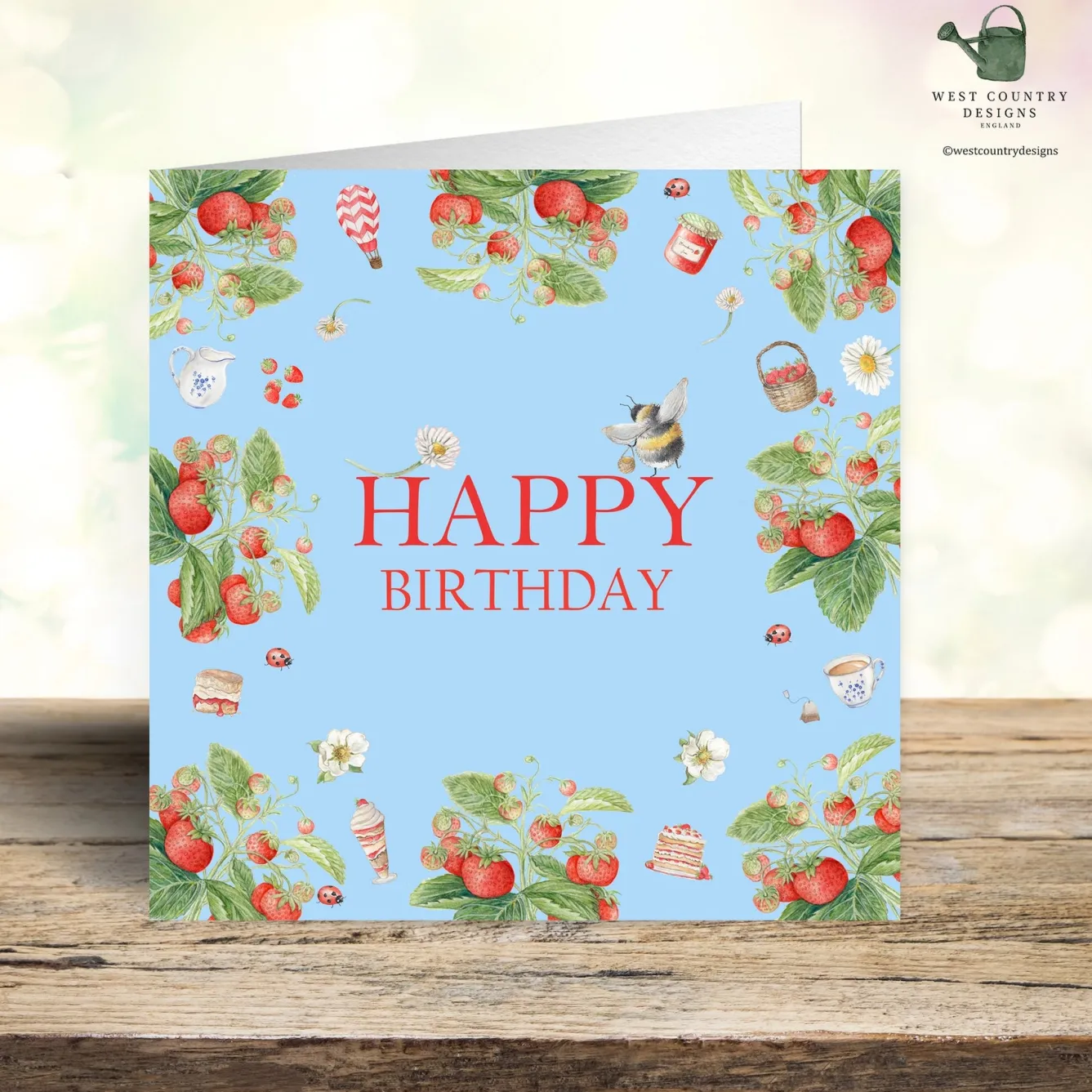 West Country Designs Strawberry Bee Birthday Card- Greeting Cards