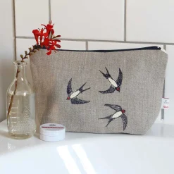 Poppy Treffry Swallows Embroidered Lined Make Up Bag- Storage|Bags