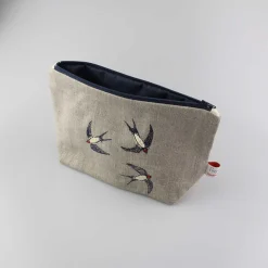 Poppy Treffry Swallows Embroidered Lined Make Up Bag- Storage|Bags