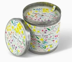 Heaven Scent Sweet Peas Candle - Flowers Illustrated Candle Tin- Home Fragrance