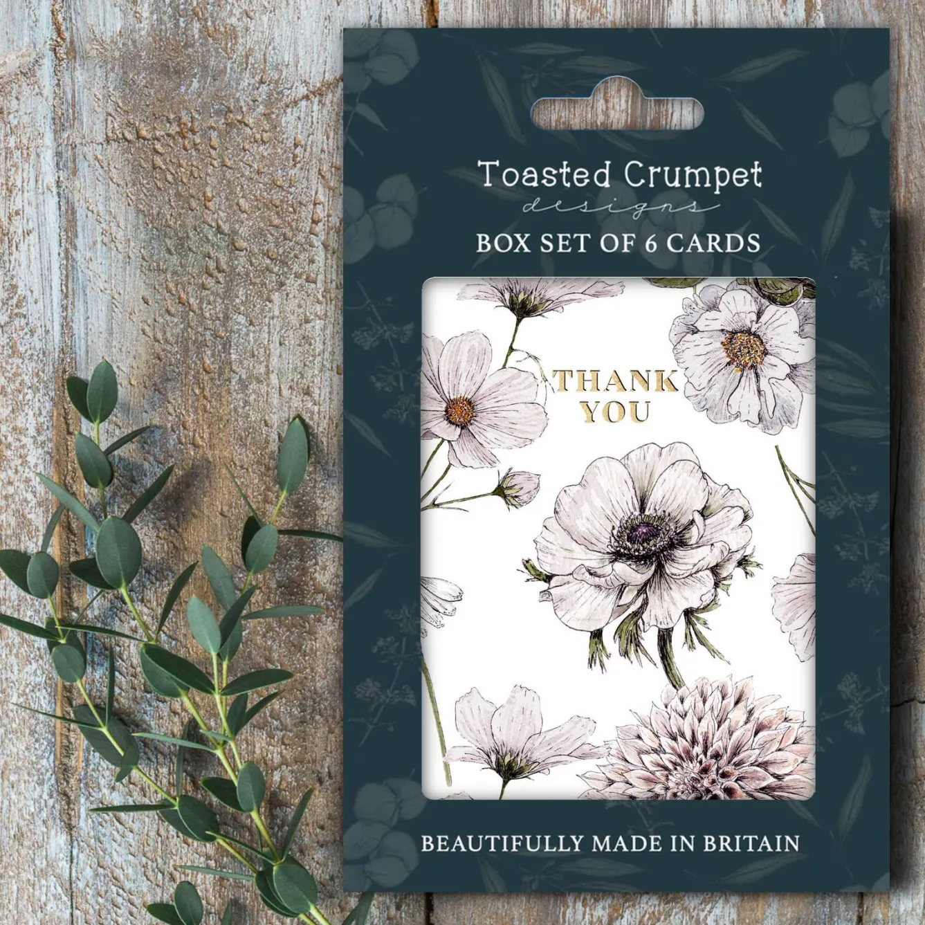 Toasted Crumpet Thank You (Blanc on White) Set of 6 Notecards- Stationery|Greeting Cards